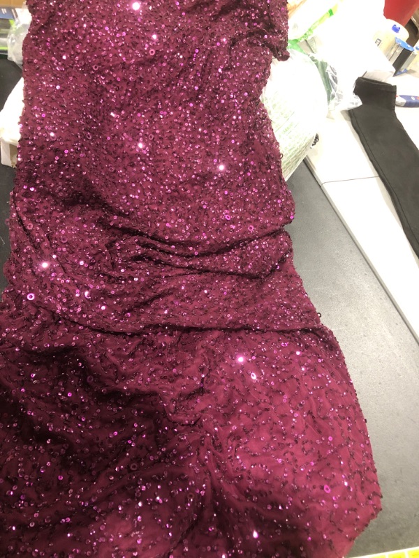 Photo 2 of Adrianna Papell Women's Short-Sleeve All Over Sequin Gown SIZE 16 Cabernet