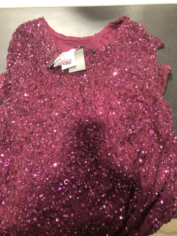 Photo 4 of Adrianna Papell Women's Short-Sleeve All Over Sequin Gown SIZE 16 Cabernet