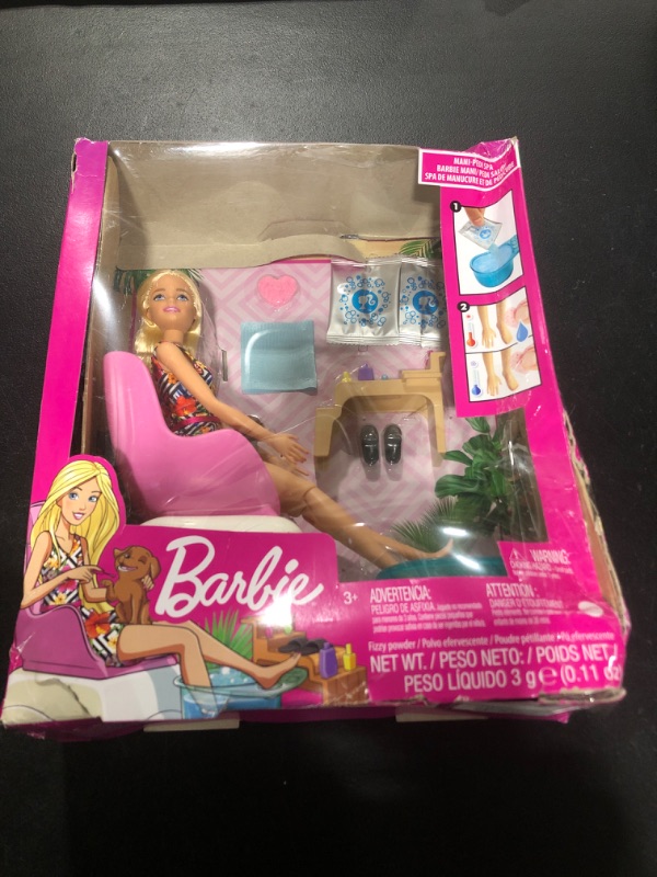 Photo 2 of Barbie Mani-Pedi Spa Playset with Blonde Doll, Puppy, Foot Spa & Accessories, 2 Fizzy Packs Create Foaming Foot Bath, Color-Change on Doll’s Nails, Gift for Kids 3 to 7 Years Old? Mani-Pedi Spa Set