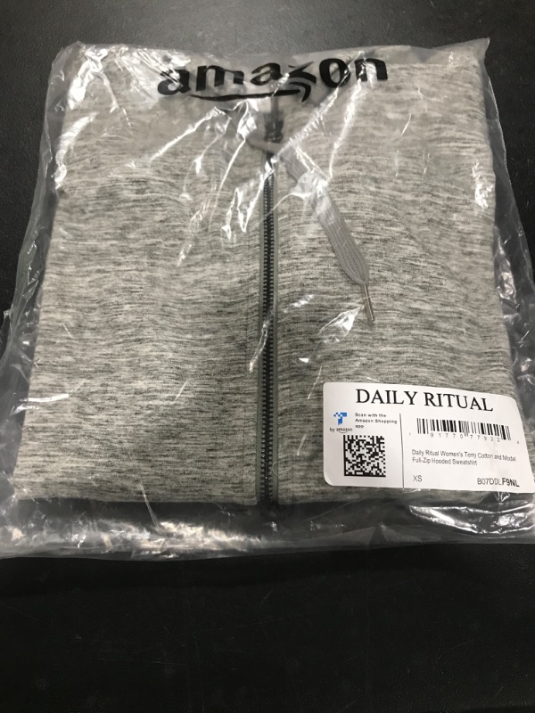 Photo 2 of Daily Ritual Women's Terry Cotton and Modal Full-Zip Hooded Sweatshirt    SIZE X-Small Grey Heather, Space Dye