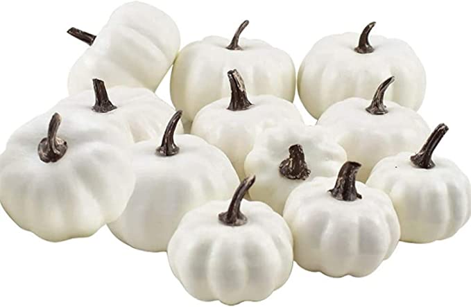 Photo 1 of 12 PCS Artificial Pumpkin for Thanksgiving - Foam Halloween Pumpkins - White Pumpkins for Decorating Wedding, Home Garden, Fall Harvest Decor, Tabletop Decor & Halloween Decoration