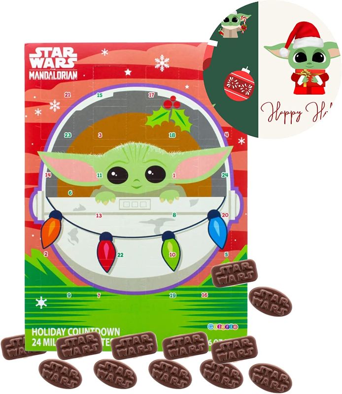 Photo 1 of 2022 Mandalorian the Child Advent Calendar |24 Milk Chocolate Candies | Assorted Star Wars Marshmallow Pop Treat & Card | Holiday Candy Countdown to Christmas Bundle Gift Set | Boys & Girls Present