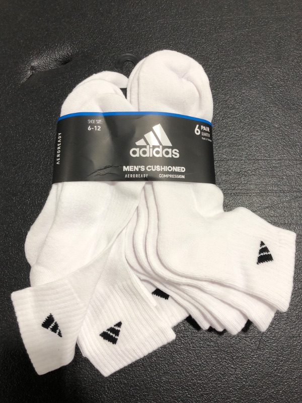 Photo 2 of Adidas Athletic 6-Pack Quarter Socks. SIZE 6-12 SHOE. 
