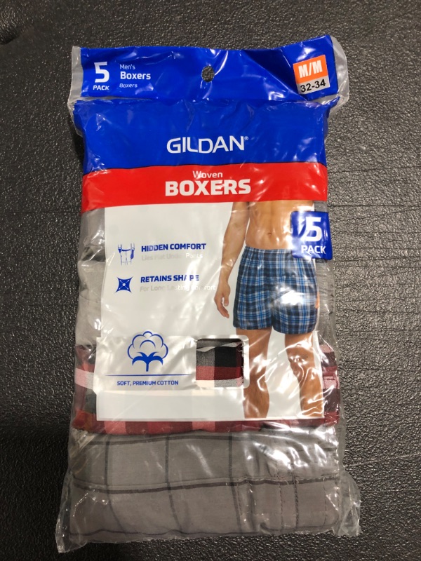Photo 1 of 5 PACK MEN'S GILDAN BOXERS. SIZE MEDIUM 32-34. NEW!