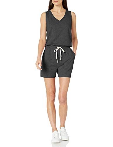 Photo 1 of Amazon Essentials Women's Studio Terry Fleece Romper, Charcoal Heather, Medium
