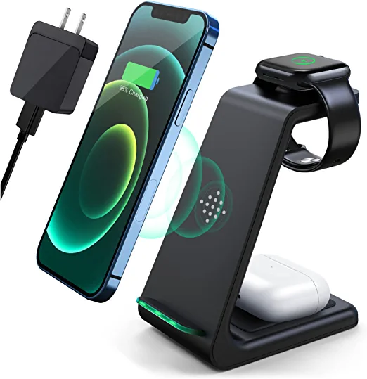 Photo 1 of Wireless Charging Station,3 in 1 Fast Charging Station,Wireless Charger Stand for iPhone 14/13/12/11 Pro Max/X/Xs Max/8/8 Plus, AirPods 3/2/pro, iWatch Series 8/7/6/5/SE/4/3/2, and Samsung Phones 