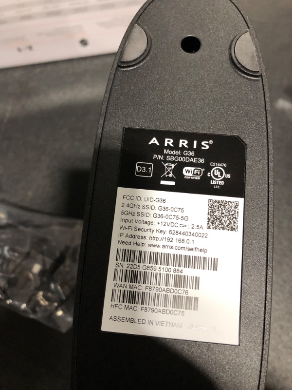 Photo 2 of ARRIS SURFboard 1001370 DOCSIS 3.1 G36 Gigabit Cable Modem & Wi-Fi 6 Router
