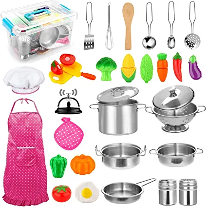 Photo 1 of 30pcs Kids Kitchen Pretend Play Toys Toy Kitchen Set with Stainless Steel Cooking Utensils Cookware Pots and Pans Set Healthy Vegetables, Knife, Little Chef for Toddlers & Children Boys Girls https://a.co/d/8JEjzDM