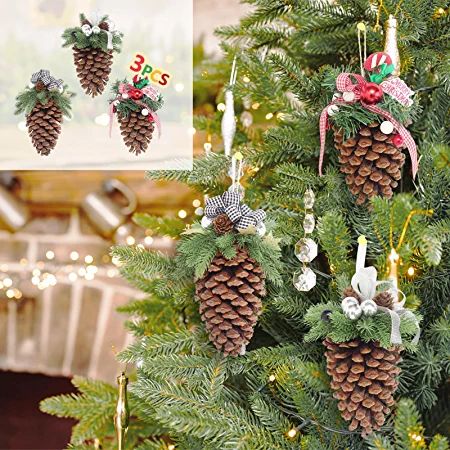 Photo 1 of Super Holiday Christmas Pine Cones Decorations, 3PCS Rustic Hanging Handmade Large Pinecones Ornaments Set for Xmas Tree, for Home Party Thanksgiving Holiday Decor, Indoor. 
