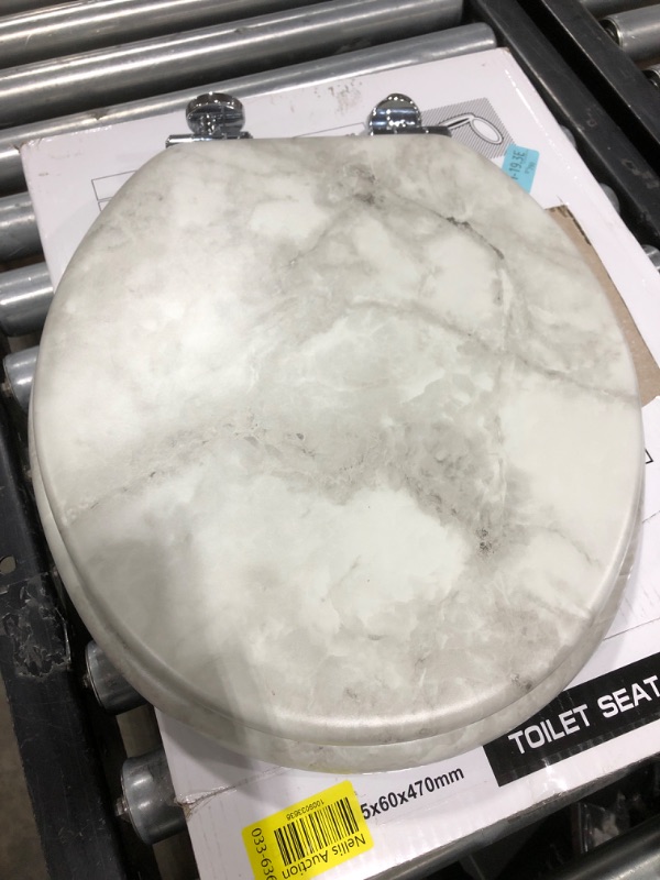 Photo 2 of Angel Shield Marble Toilet Seat Durable Molded Wood with Quiet Close,Easy Clean?Quick-Release Hinges (Round,Gray Marble) Round-16.5“ Gray Marble-Round