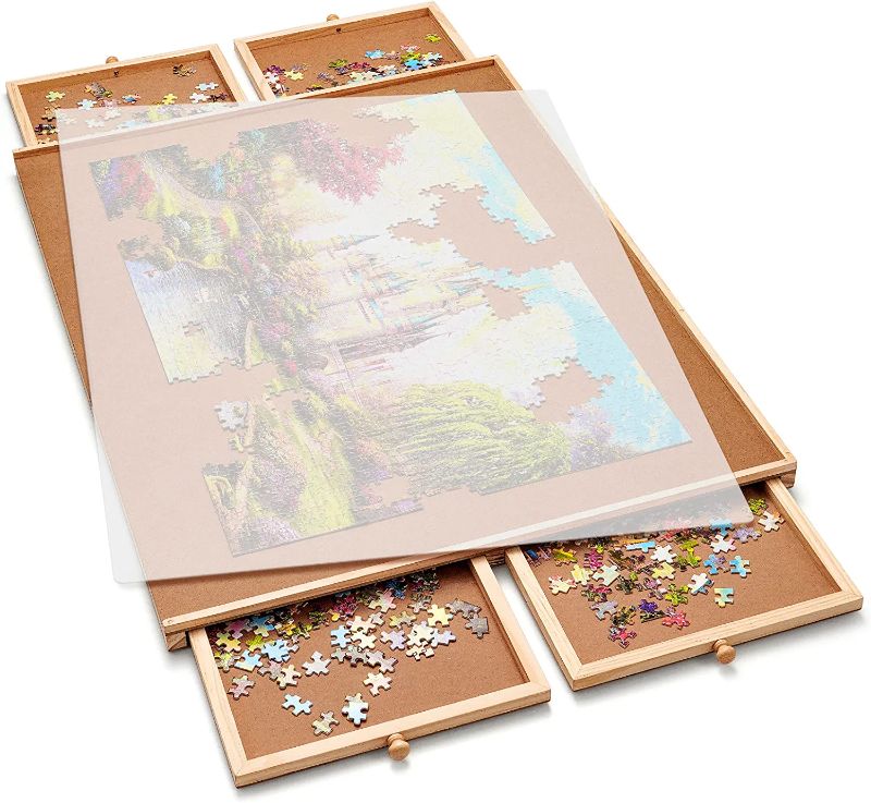 Photo 1 of GAMENOTE 1500 Pieces Jigsaw Puzzle Table with Puzzle Cover, Portable Large Puzzle Board with Drawers for Puzzle Storage, Wooden Smooth Plateau Work Surface for Kids Family Game
