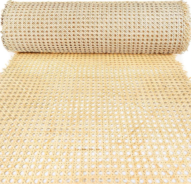 Photo 1 of 24" Width x 3.3 Feet Cane Rattan Webbing Rol,Natural Rattan Cane Material Open Cane Woven Weave Cane Rattan Fabric for Furniture Chair Caning Project Cabinets Decorating DIY Cane Webbing Supplie
