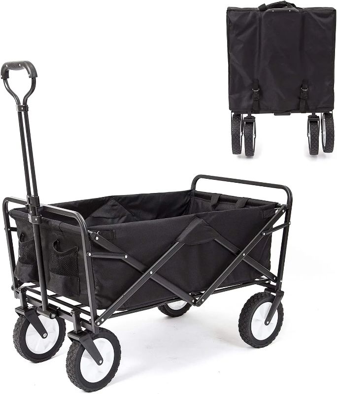 Photo 1 of 220 lbs Capacity Folding Wagon, Utility Garden Cart Collapsible with Wheels for Outdoor Camping, Black

