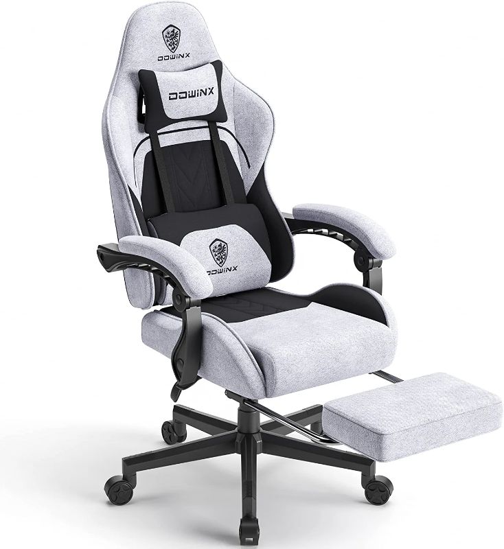 Photo 1 of Dowinx Gaming Chair Fabric with Pocket Spring Cushion, Massage Game Chair Cloth with Headrest, Ergonomic Computer Chair with Footrest 290LBS, Black and Grey
