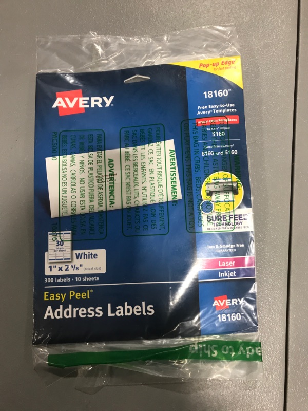 Photo 2 of Avery Easy Peel Address Labels 18160, 1" x 2-5/8", 300 Labels (18160)