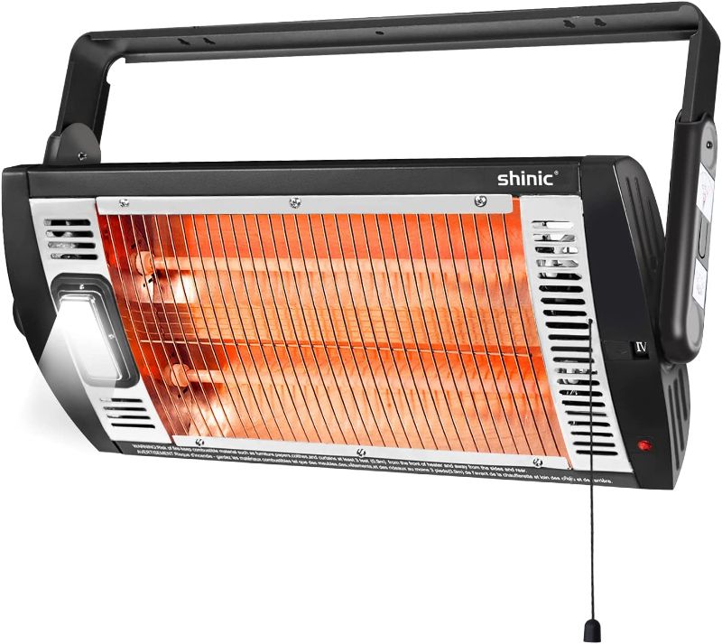 Photo 1 of -Electric Garage Heaters for Indoor Use, 1500W/750W Ceiling Mounted Radiant Heaters with Halogen Light, 90° Rotation, 5 Mode Settings, Space Heater for Garage, Shop, Large Room and Patio Black Radiant Heater