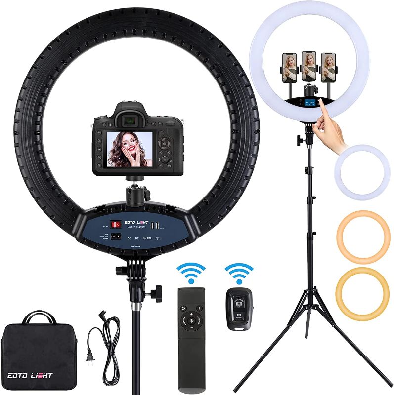 Photo 1 of 19 inch LED Ring Light LCD Display Touch Screen with Tripod Stand Dimmable Makeup Selfie Ring Light for Studio Portrait YouTube Vlog Video Shooting with Carrying Bag and Remote Controller, CRI>90
