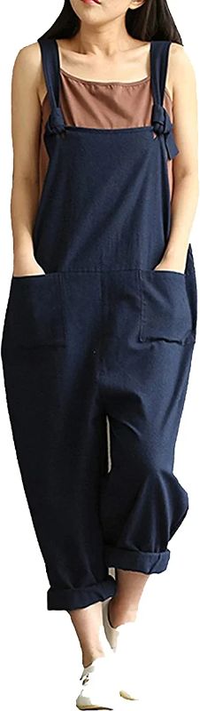 Photo 1 of Aedvoouer Women's Jumpsuits Overalls Plus Size Wide Leg Loose Cotton Linen Baggy Bib Pants L