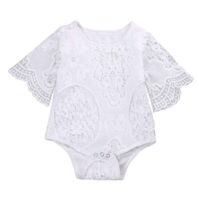 Photo 1 of Baby Girl Summer Romper Short Sleeve Round Neck Floral Lace Jumpsuit