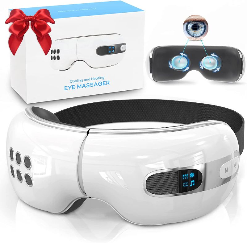 Photo 1 of Huhubol Eye Massager with Heat and Cooling, Rechargeable Music Heated Eye Massager for Relax Eye Strain Dry Eye Eye Bags Dark Circles, Eye Mask Massager Improve Sleeping, Nice Gifts (White)
