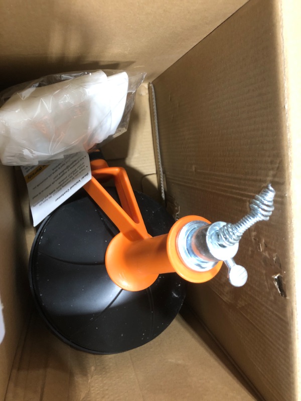 Photo 1 of Drain Auger, Breezz Clog Remover with Drill Adapter, 25 Feet Heavy Duty Flexible Plumbing Snake Use Manually or Powered for Kitchen,Bathrom and Shower Sink, Comes with Gloves (Orange)