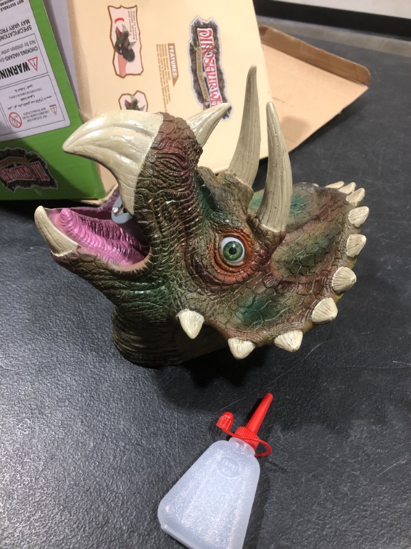 Photo 2 of FiGoal Fire Spraying Triceratops Hand Puppet Toy with Roaring Sound Dragon Head with LED Light Up for Kids and Toddlers 3 to 12 Years Old Boys and Girls (Hand Puppet Fire Triceratops)
