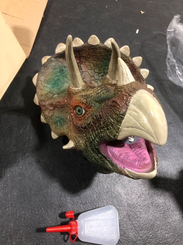 Photo 3 of FiGoal Fire Spraying Triceratops Hand Puppet Toy with Roaring Sound Dragon Head with LED Light Up for Kids and Toddlers 3 to 12 Years Old Boys and Girls (Hand Puppet Fire Triceratops)
