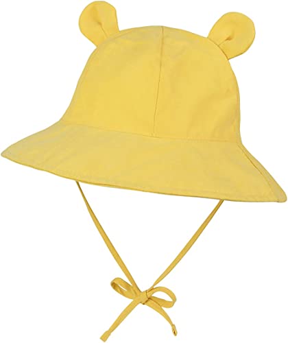 Photo 1 of Baby Toddler Sun Bucket Hats Wide Brim Beach Hats with Bear Ears UPF 50+ Baby Boys Girls Summer Play Hat Infant Sun Protection Hats Yellow 6-12 Months
