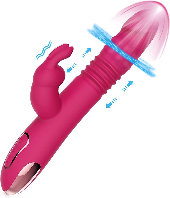 Photo 1 of Beaded Thrusting Rabbit Vibrator - BOMBEX William, 9.8" Triple Action G Spot Vibrator with Independent Clitoral Stimulator, 10 Patterns, Waterproof & Rechargeable Sex Toys for Women, Rose
