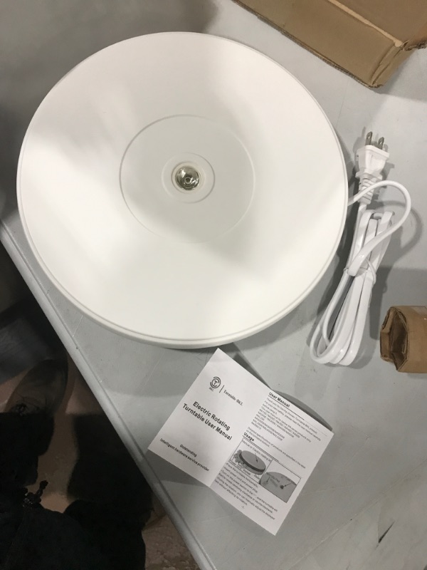 Photo 1 of fotoconic White Electric Motorized Rotating Turntable Display Stand with LED, 10 Inch / 25cm Diameter, 20 Lbs Centric Loading for Shop Display
