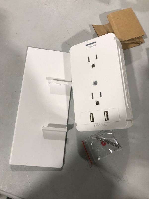 Photo 2 of Wall Multi Plug Outlet Surge Protector, with 8 AC Outlet and 2 USB Charging Ports, Electric Outlet Extender with Removable Built-in Shelf, Charger Outlet Splitter for Bathroom, White (1020 J)