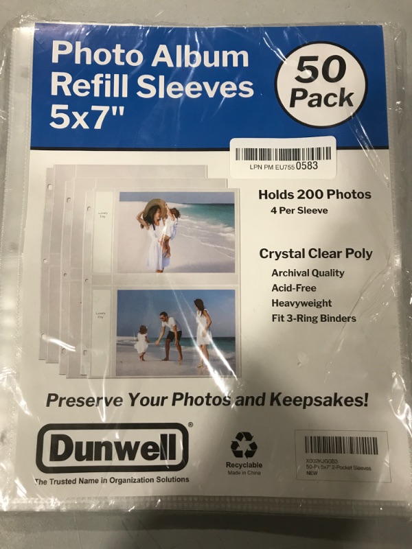 Photo 2 of Dunwell 5x7 Photo Sleeve Inserts - (5x7, 50 Pack), for 200 Photos, Crystal Clear Photo Pockets for 3-Ring Binder, Photo Album Refillable Page Inserts, Each Page Holds Four 5 x 7" Pictures, Postcards 50 Pack 5x7"