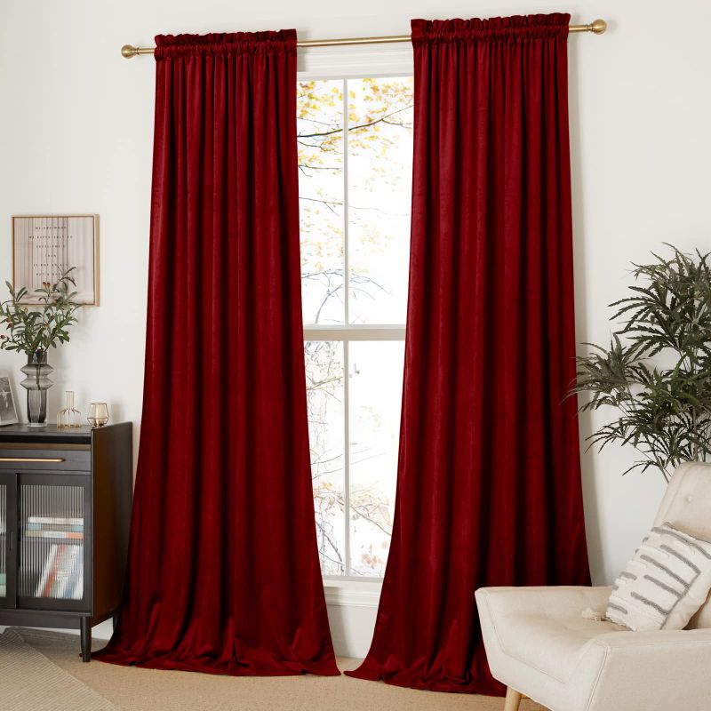 Photo 1 of 2 PANELS RED VELVET WINDOW CURTAINS 84IN X 100IN 