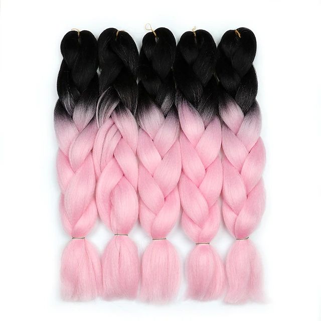 Photo 1 of 6 Packs Kanekalon Ombre Jumbo Braiding Hair Extensions 24 Inch High Temperature Synthetic Fiber Hair Extension (24 Inch (Pack of 3), Black-Pink-Blue)