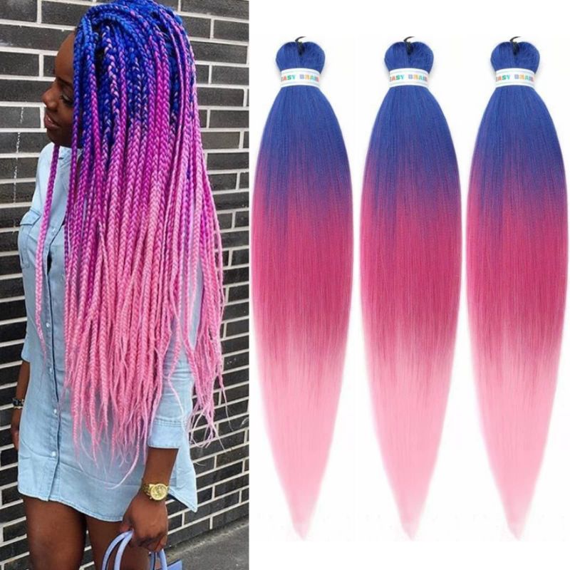 Photo 2 of 6 Packs Kanekalon Ombre Jumbo Braiding Hair Extensions 24 Inch High Temperature Synthetic Fiber Hair Extension (24 Inch (Pack of 3), Black-Pink-Blue)