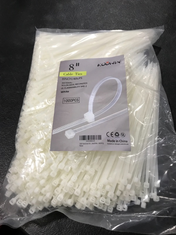 Photo 2 of 1000 Pack 8 Inch Bulk KOOWIN Nylon Plastic Cable Zip Ties Medium Wire Wraps White 