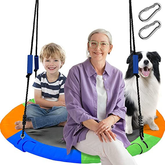 Photo 1 of 40 Inch Flying Saucer Tree Swing for Kids,750lb Round Indoor Outdoor Swing Set with Foam Handle,Circle Swing with Steel Frame Adjustable Rope,Easy to Install 750lb Weight Capacity 