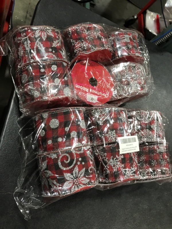 Photo 2 of 2 PACKS GEDLIRE 6 Rolls Christmas Wired Ribbons, 2.5 Inch 36 Yards Buffalo Plaid Red Black Gift Wrapping Ribbon, Assorted Checkered Christmas Fabric Ribbons for DIY Crafts, Tree Garlands, Wreaths, Bows 