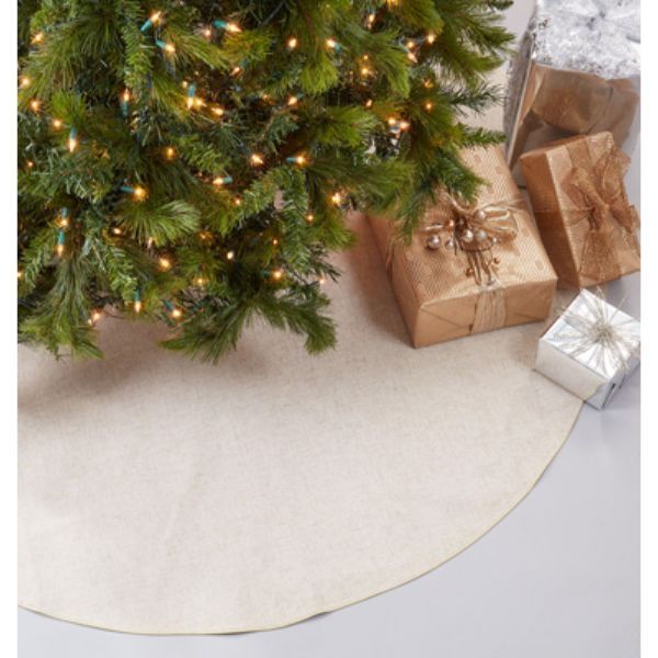 Photo 1 of 56 in. Round Toscana Tree Skirt with Gold Piping, Gold