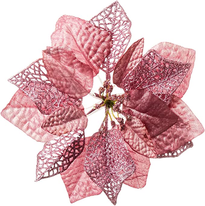 Photo 1 of 10 Pack Christmas Poinsettia Flowers Glitter Poinsettia Bushes Christmas Tree Flowers Christmas Poinsettia Ornament, Artificial Poinsettia Flowers Christmas Decorations- Pink
