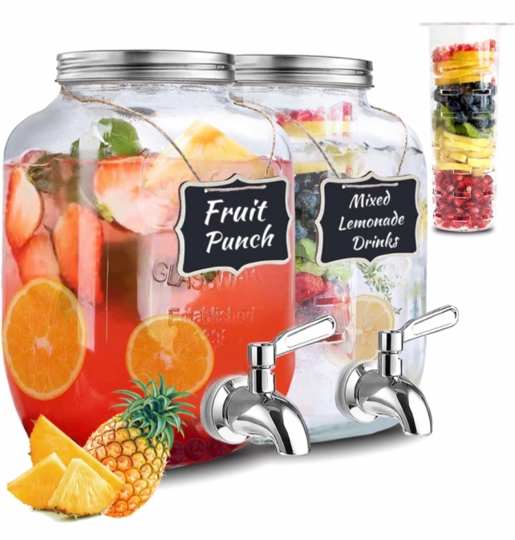 Photo 1 of 1 GALLON GLASS DRINK DISPENSERS FOR PARTIES 2 PACK WITH CHALK AND LABELS