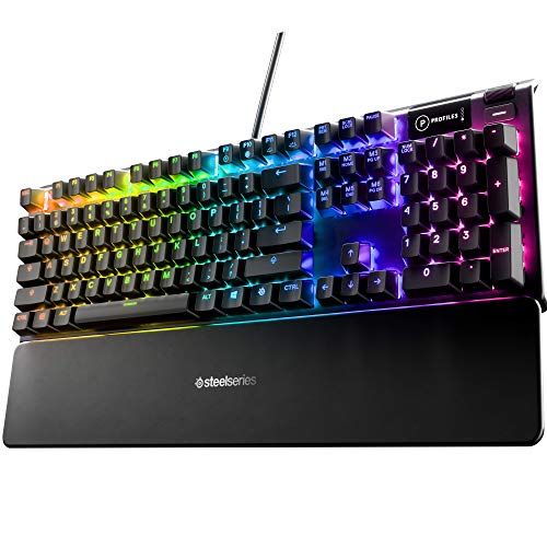 Photo 1 of SteelSeries Apex 5 Hybrid Mechanical Gaming Keyboard – per-Key RGB Illumination – Aircraft Grade Aluminum Alloy Frame – OLED Smart Display (H
