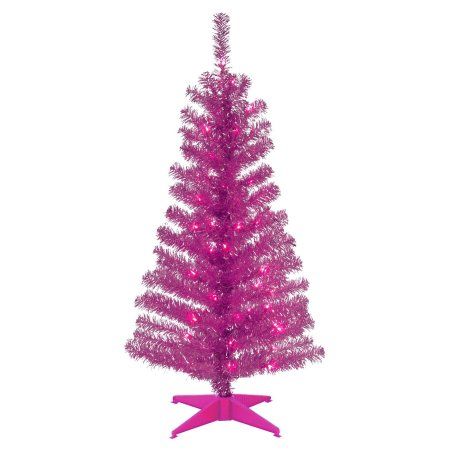 Photo 1 of 4 Pre-Lit Medium Pink Tinsel Artificial Christmas Tree - Clear Lights
