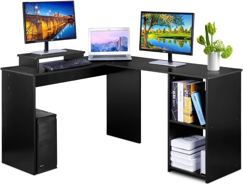 Photo 1 of DOSLEEPS Computer Desk, 53“ L-Shaped Large Corner PC Laptop Desk Study Table Workstation Gaming Desk for Home and Office Small Space - Black Wood Grain