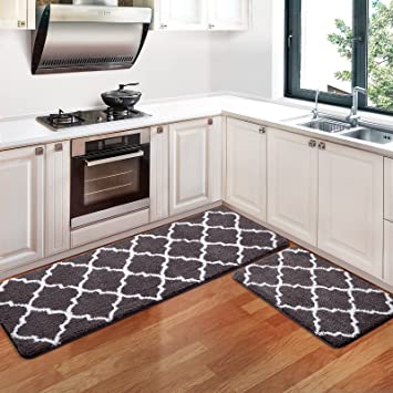 Photo 1 of 
KMAT Kitchen Rugs and Mats [2 PCS] Super Absorbent Microfiber Kitchen Mat Non Slip Machine Washable Runner Carpets (Chocolate-17.3" x28+17.3"x47")
