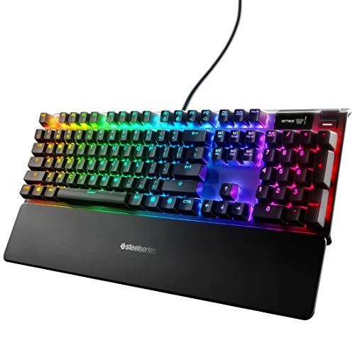 Photo 1 of SteelSeries Apex 7 TKL Compact Mechanical Gaming Keyboard – OLED Smart Display – USB Passthrough and Media Controls – Linear and Quiet – RGB Backlit (Red Switch)
