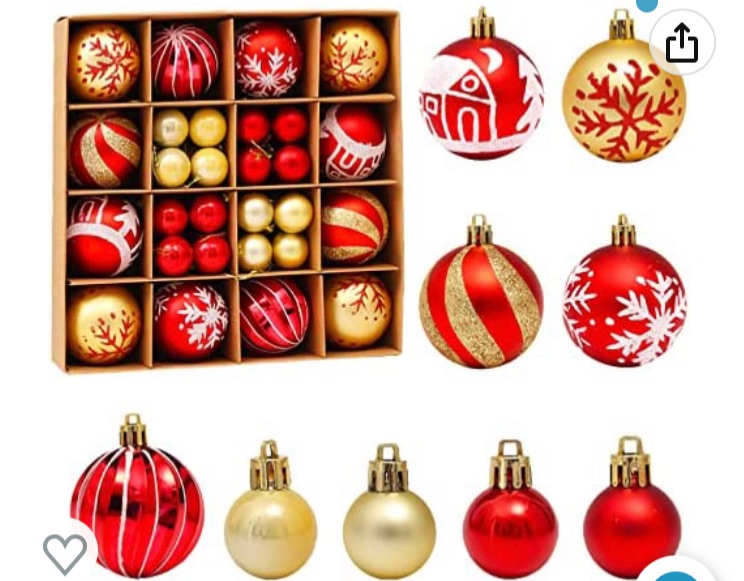 Photo 1 of 44ct Christmas Ball Ornaments,Red and Gold Ball Ornaments for Christmas Tree,Shatterproof Waterproof Glittering Christmas Decorative Hanging Ornaments,Christmas Decoration(44ct,Red and Gold)