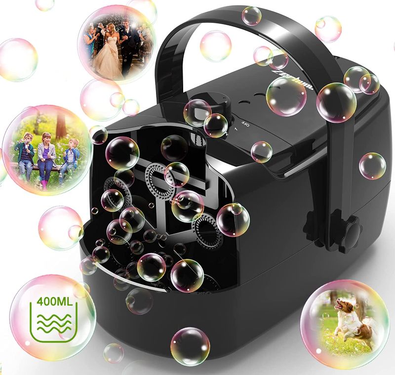 Photo 1 of Bubble Machine Durable Automatic Bubble Blower, 8000+ Bubbles Per Minute Bubbles for Kids Toddlers Bubble Maker Operated by Plugin or Batteries Bubble Toys for Indoor Outdoor Birthday Party
