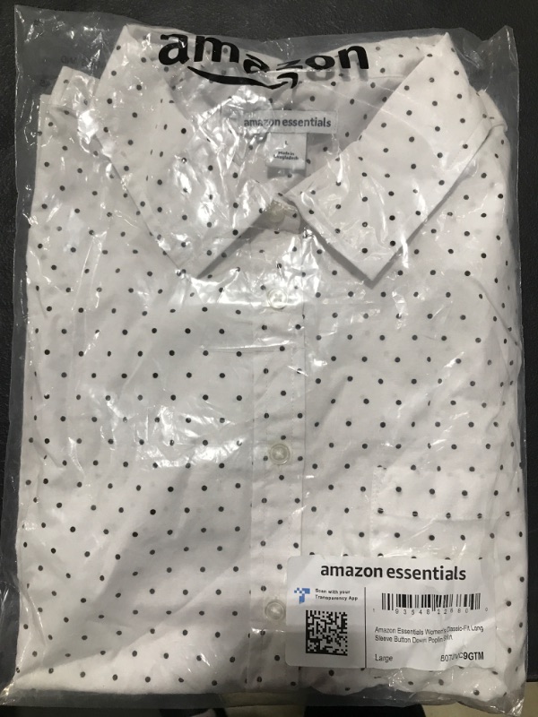 Photo 2 of Amazon Essentials Women's Classic-Fit Long-Sleeve Button-Down Poplin Shirt Large White, Dots
SIZE L