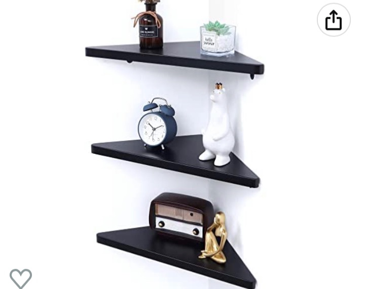 Photo 1 of 4.5 out of 5 stars26 Reviews
Corner Floating Shelves Set of 3 | Corner Wall Shelves | Wall Mounted Corner Storage Display Shelving for Bathroom, Bedroom, Living Room, Kitchen | 12-4/5" D x 12-4/5" W | Triangle Shape, Black